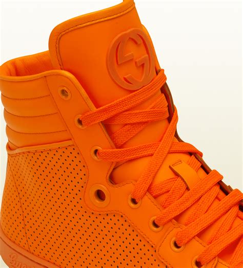 gucci sneakers orange|Gucci neon orange high top.